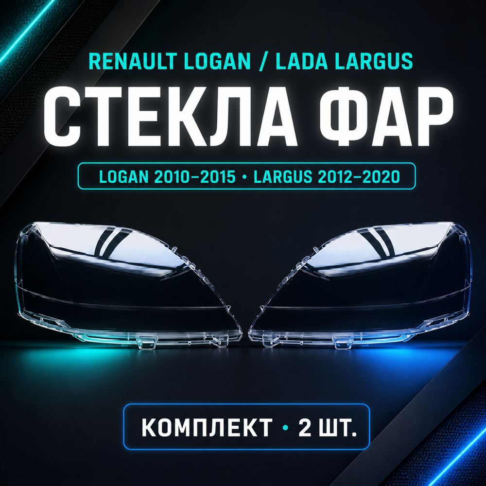 Стекла фар Renault Logan 2010-2015 / Lada Largus 2012-2020, комплект